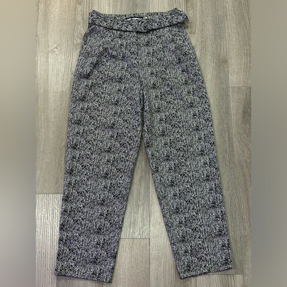 Karl Lagerfeld Womens Belted Tweed Casual Work Trouser Pants Black Size 4 Women - Picture 2 of 5